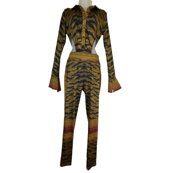 Fashion Nova Large Tiger Print Bodycon 2 Piece Pants Set Sexy Stretch Wild Rock - Picture 1 of 9